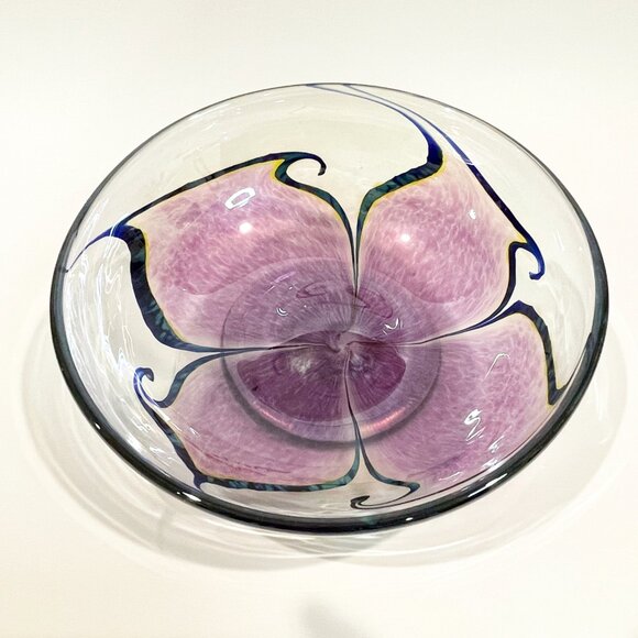 Robert Held Art Glass Iridescent  Purple, Blue, Yellow 8” Bowl (unsigned) - Picture 5 of 8